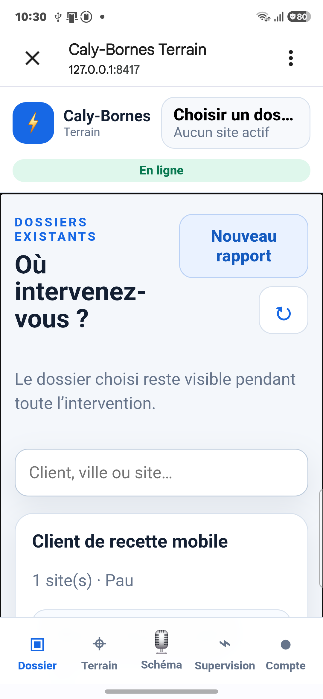 Creating a new report in the Caly-Bornes Terrain Android application